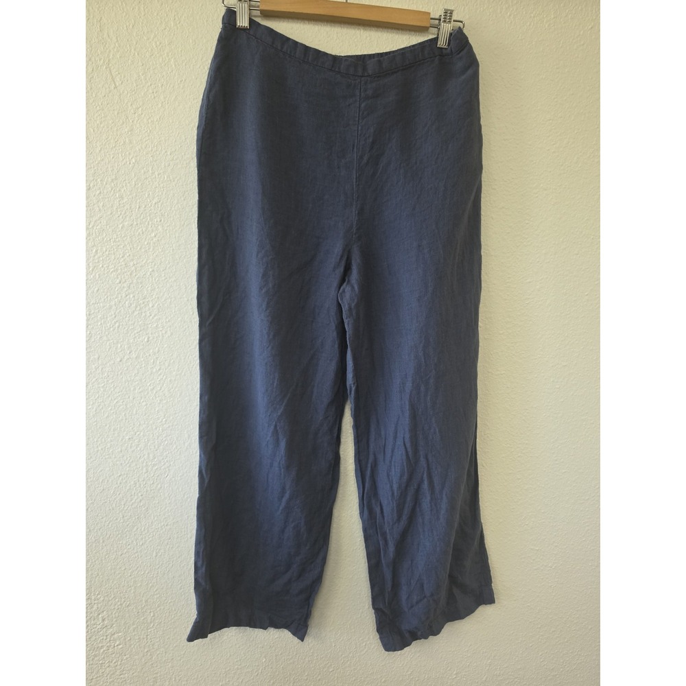 Eddie Bauer Women's Linen Pants Size 10 Dark Blue Straight Casual Trousers